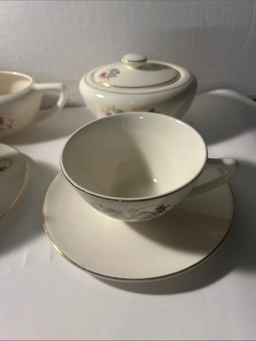 Ivory Porcelain Tea Set with Gold Trim - Classic Floral Pattern Replacements